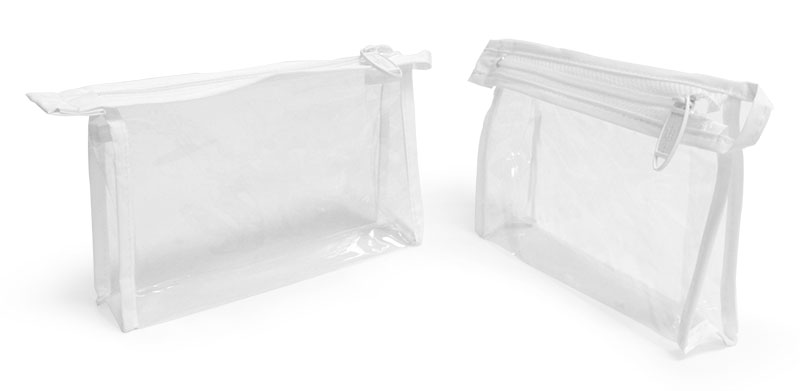 Vinyl Bags, Clear Vinyl Bags with White Zipper and Hang Loop, 152 mm ...